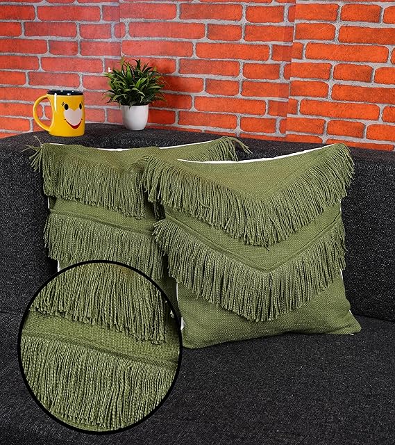 Macrame Cushion 16 x 16 inches in Olive - Leechoo
